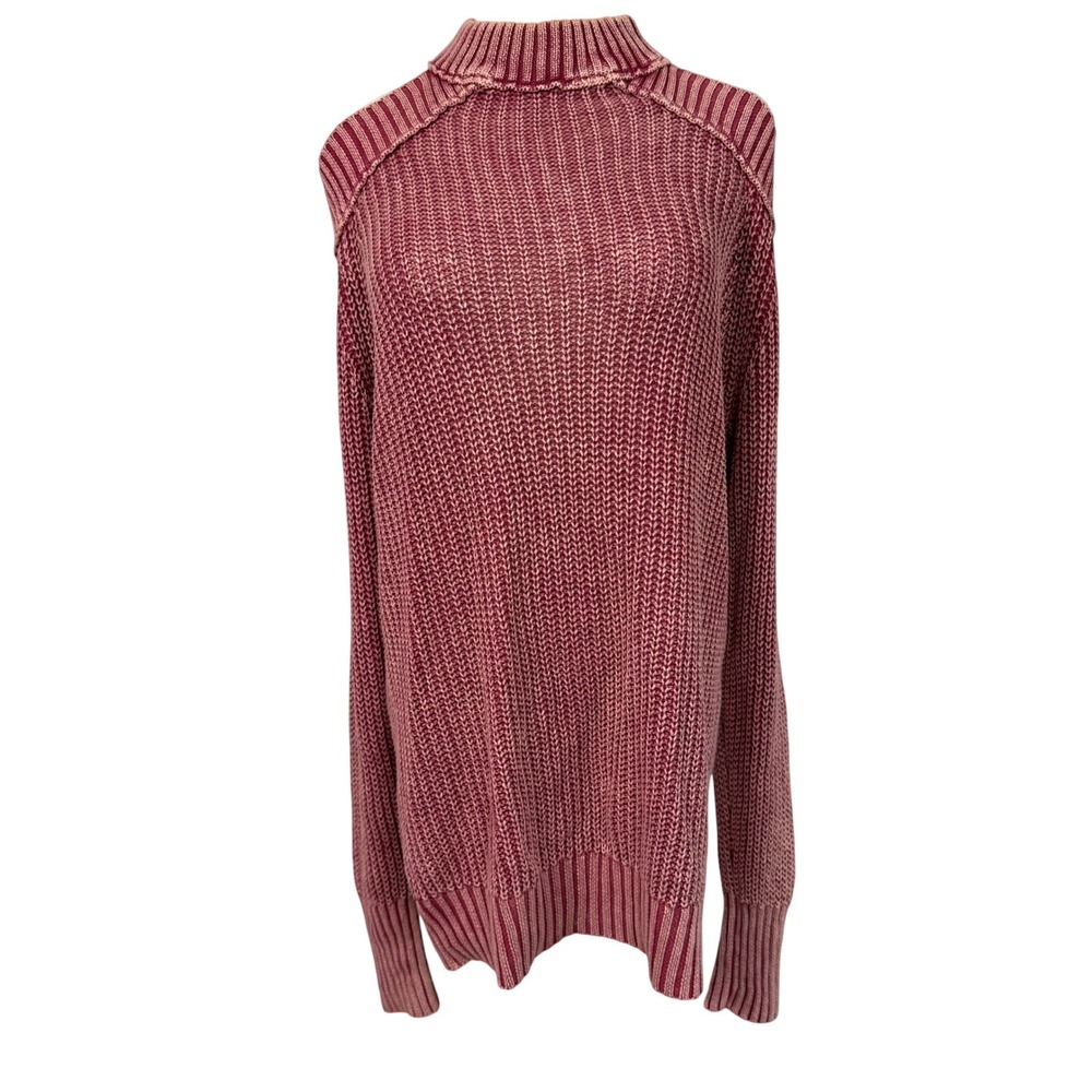 Free People Women Wine Red Cold Shoulder Open Back Cotton Knit Sweater Small
